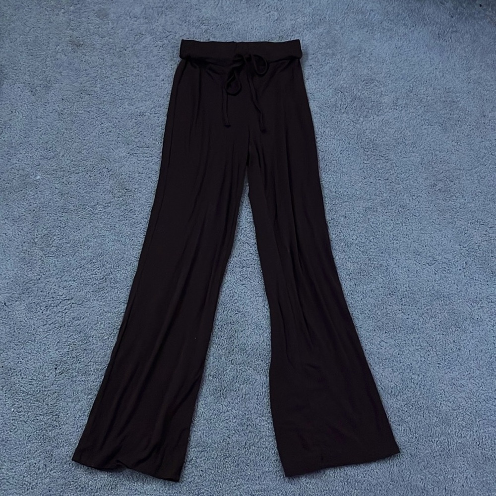 Drawstring stretchy brown straight leg soft comfy pants